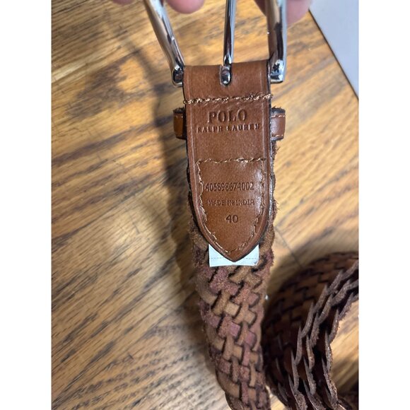 Polo Ralph Lauren Mens Braided Leather Belt Brown Size 40 - Picture 2 of 3
